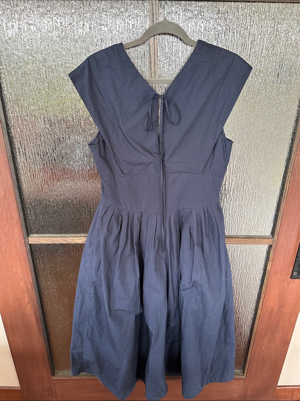 ROSIE ASSOULIN Navy In Full Bloom Dress Elegant Navy V-Neck Midi Dress Sz 10 - Picture 11 of 13